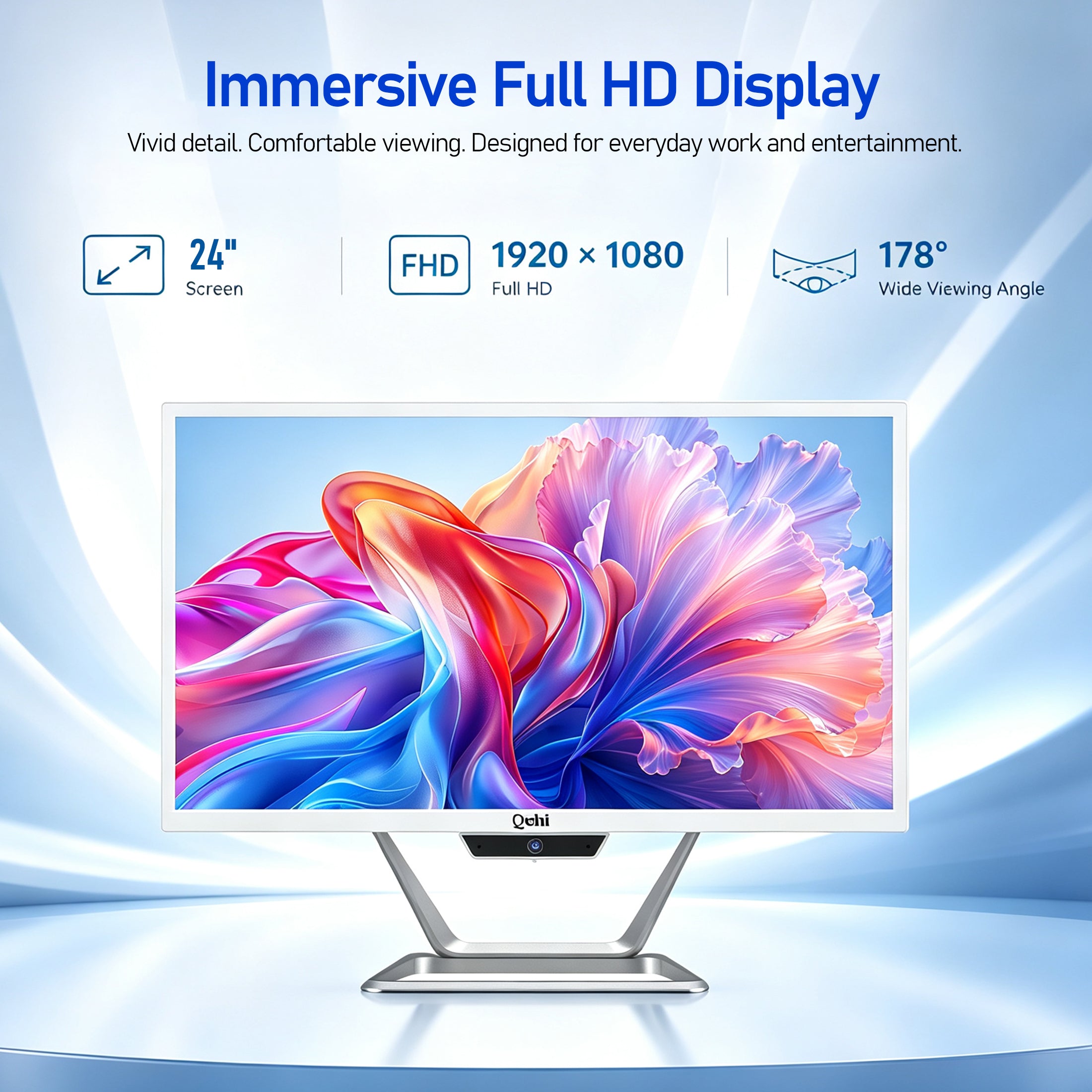 Qehi 24 inch All-in-One PC Desktop Computer Core I7, 16G RAM 256G SSD Wi-Fi6, 1080P Gaming All in One Business Display for Home Office with Keyboard & Mouse