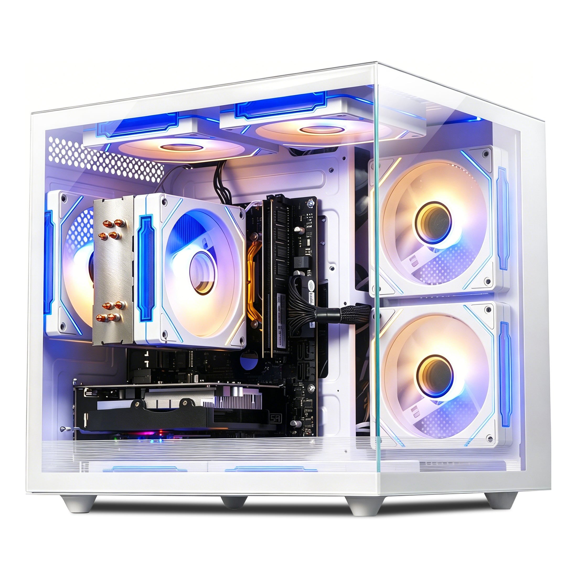 Qehi Gaming PC Desktop, Core i5 16G , RX550 4GB, 16G RAM, NVME/3.0/256G , RGB Lighting, White