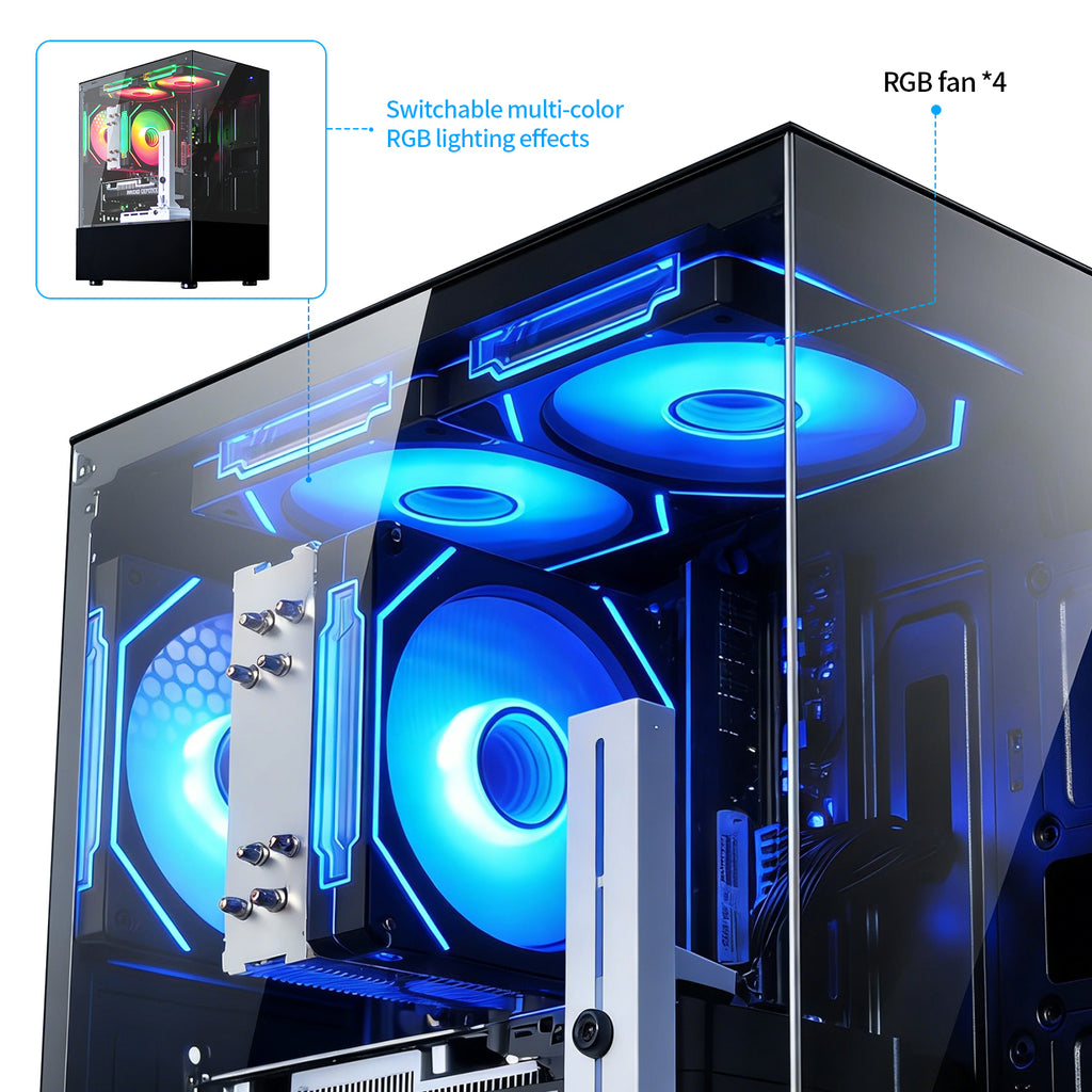 Qehi Gaming PC Desktop Ryzen 7 5700X | 16GB DDR4 RAM | GeForce RTX 3050 6GB | WIFI6 | High-Performance Gaming & Design Computer, Black Tower PC