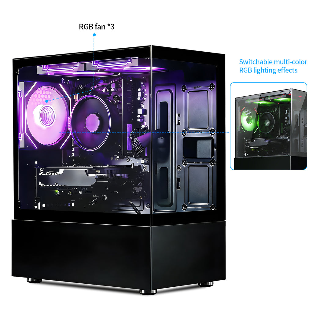 Qehi Gaming PC- R5-3500X,16G DDR4 RAM,512GB SSD,RX560 4G,WIFI6,RGB Fans,Black