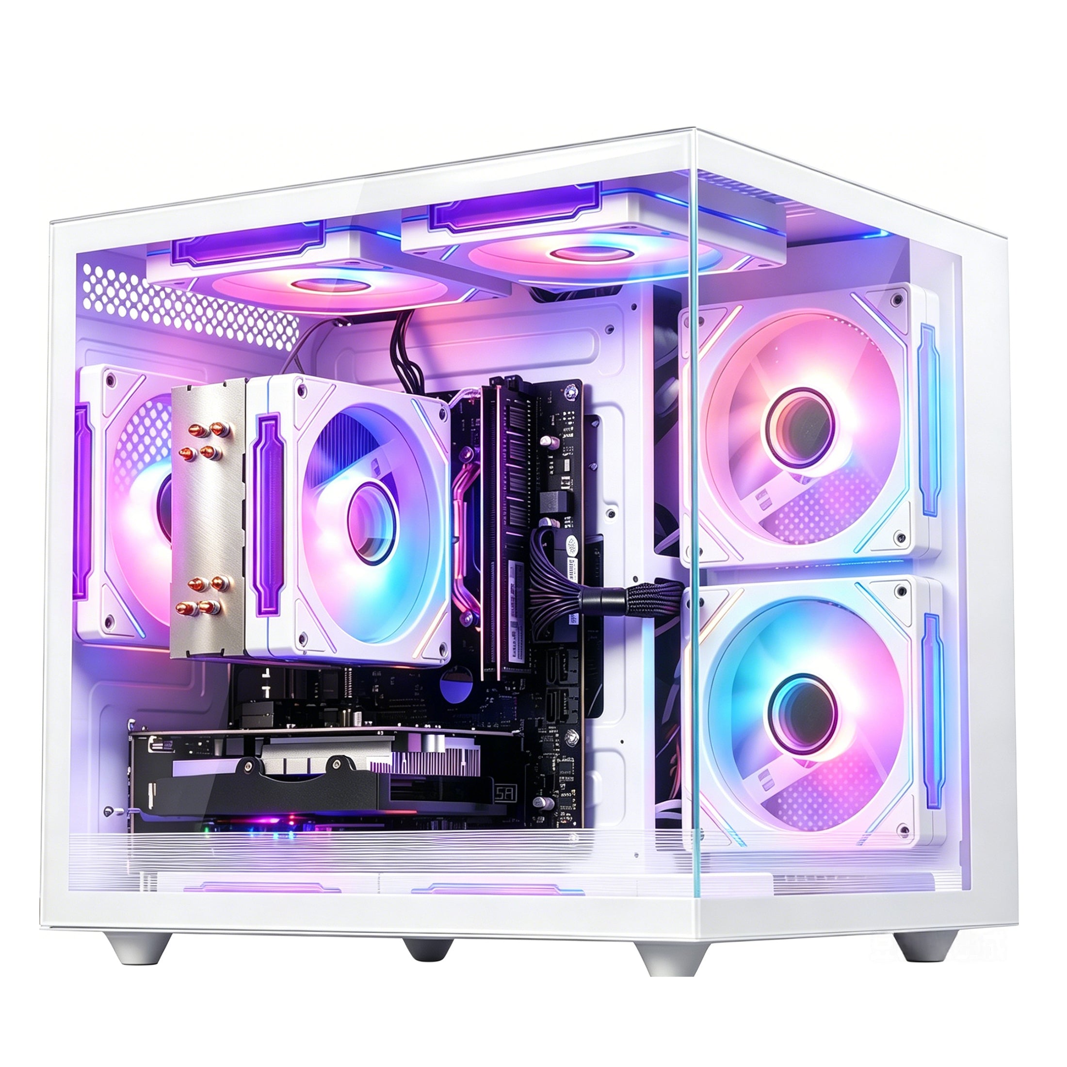 Qehi Gaming PC Desktop, Core i5 16G , RX550 4GB, 16G RAM, NVME/3.0/256G , RGB Lighting, White