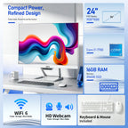 Qehi 24 inch All-in-One PC Desktop Computer Core I7, 16G RAM 256G SSD Wi-Fi6, 1080P Gaming All in One Business Display for Home Office with Keyboard & Mouse