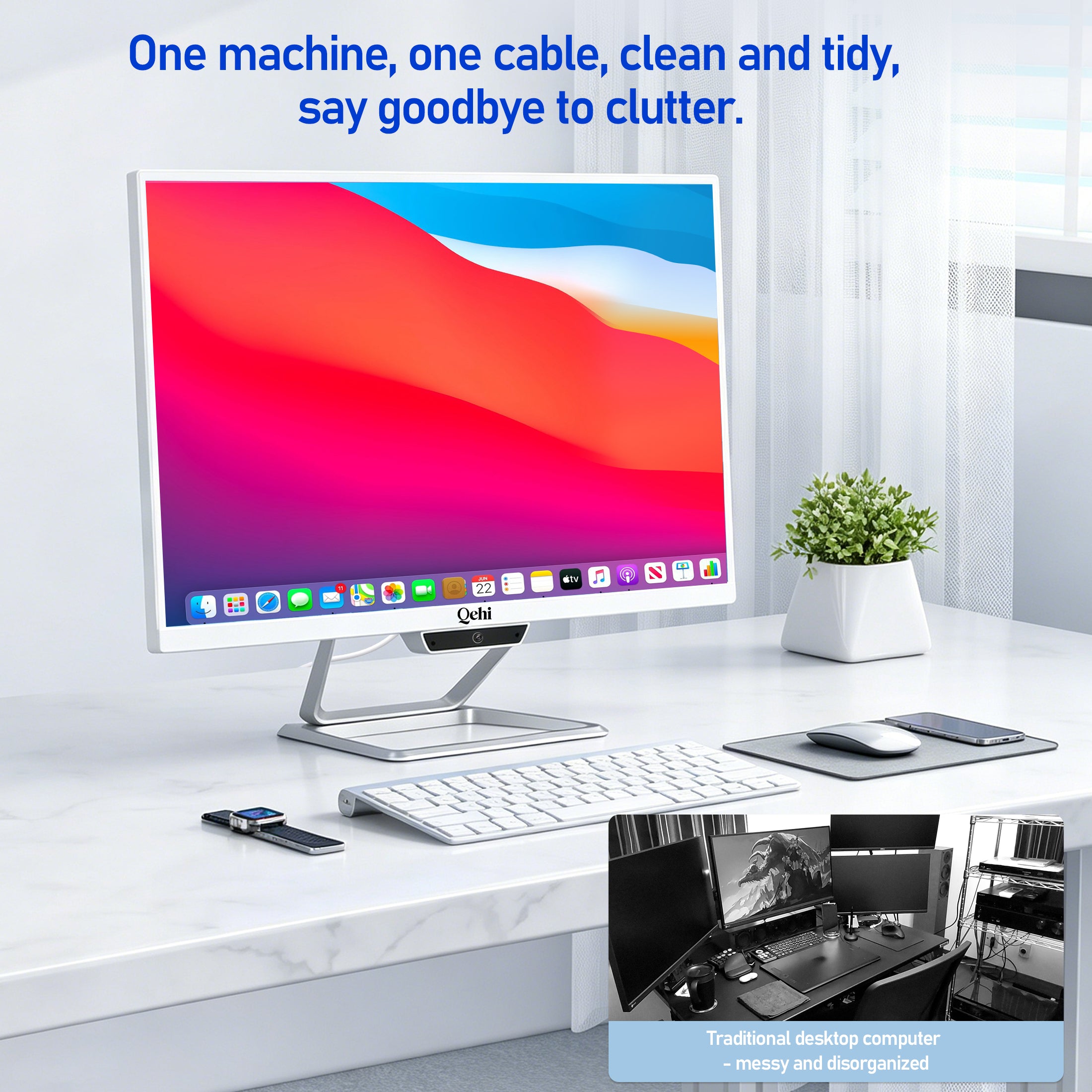 Qehi 22" All-in-One PC AIO Desktop Computer Core I5 Wi-Fi6 Gaming All in One Business (I5-16G-256G)