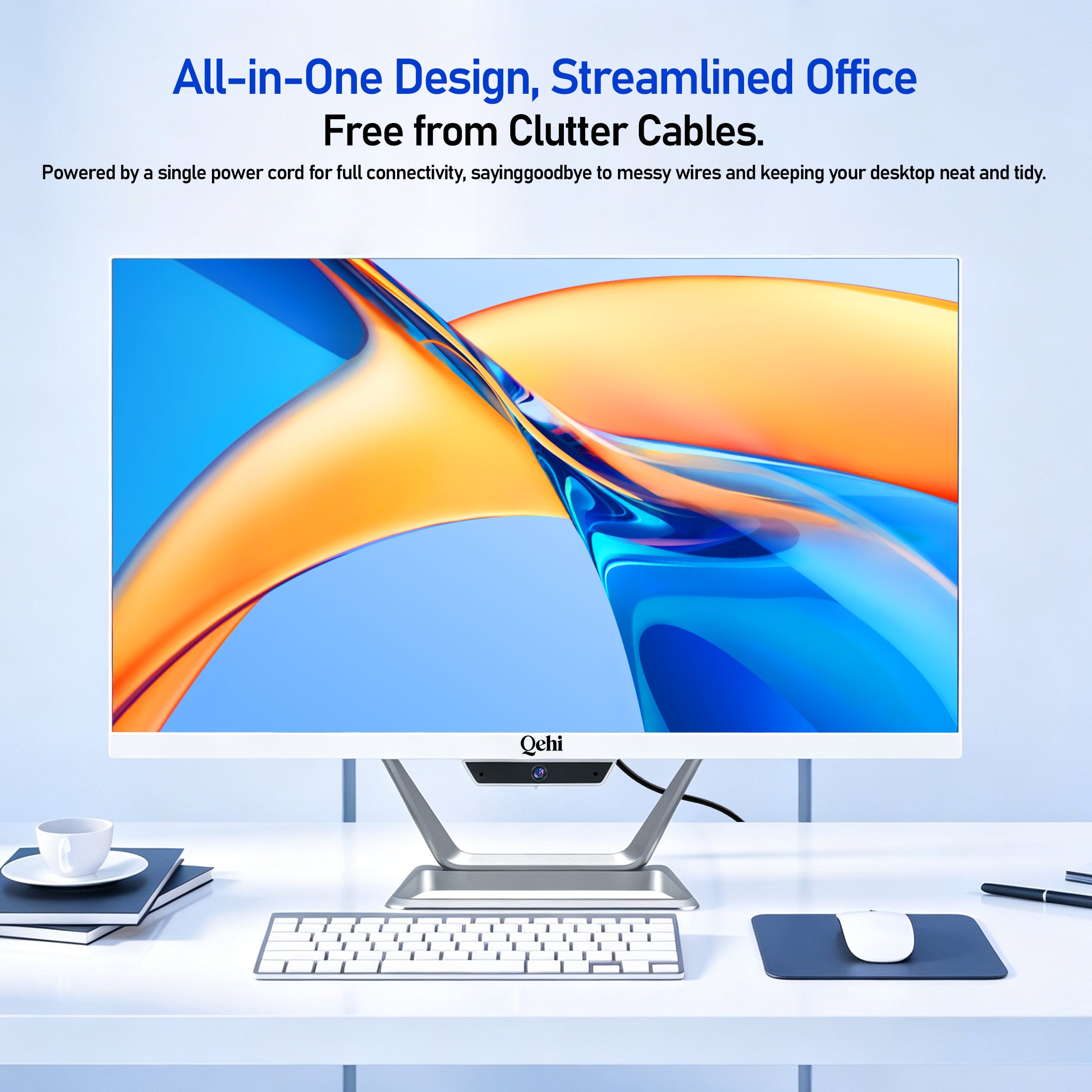 Qehi 24 inch All-in-One PC Desktop Computer Core I7, 16G RAM 256G SSD Wi-Fi6, 1080P Gaming All in One Business Display for Home Office with Keyboard & Mouse