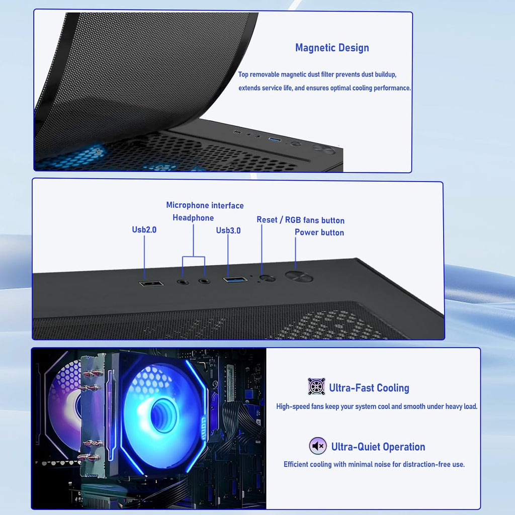 Prebuilt Black RGB Gaming PC Desktop | Ryzen 5, 16GB RAM, 512GB SSD, RX 560 4GB