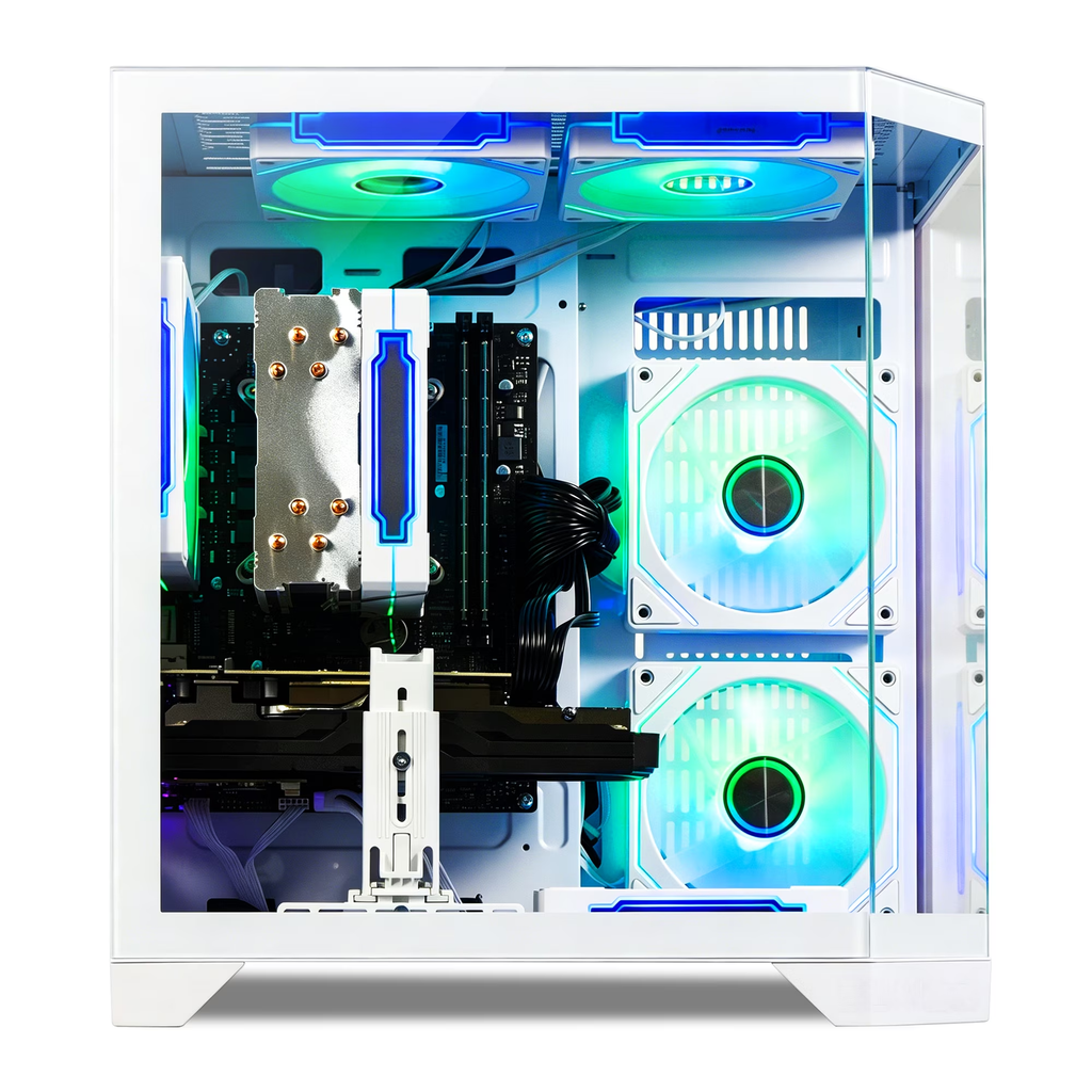 Qehi Gaming PC Desktop, Core I7, RX580 8GB, 16G RAM, 512GB NVME 3.0 SSD , RGB Lighting, WIFI6,400W, White
