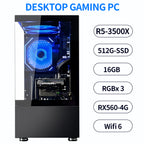 Qehi Gaming PC- R5-3500X,16G DDR4 RAM,512GB SSD,RX560 4G,WIFI6,RGB Fans,Black