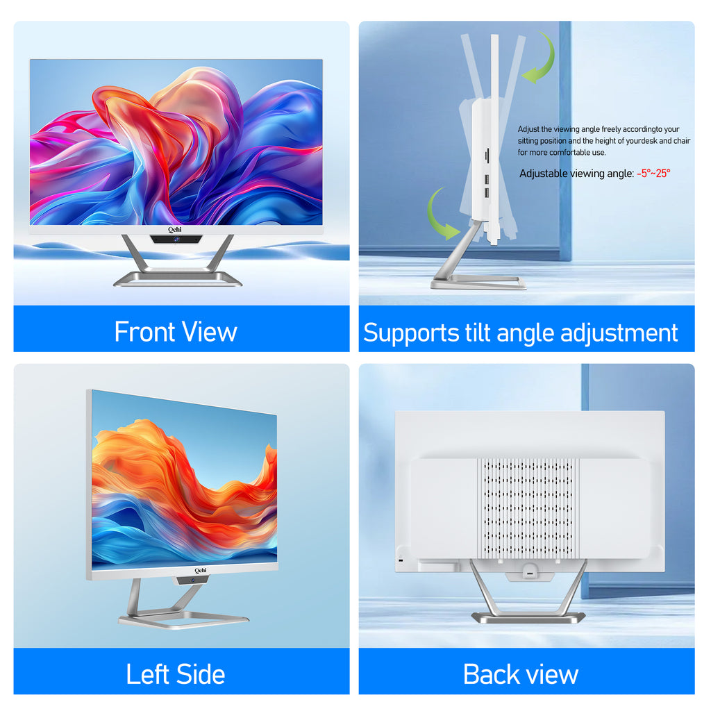 Qehi 24 inch All-in-One PC Desktop Computer Core I7, 16G RAM 256G SSD Wi-Fi6, 1080P Gaming All in One Business Display for Home Office with Keyboard & Mouse