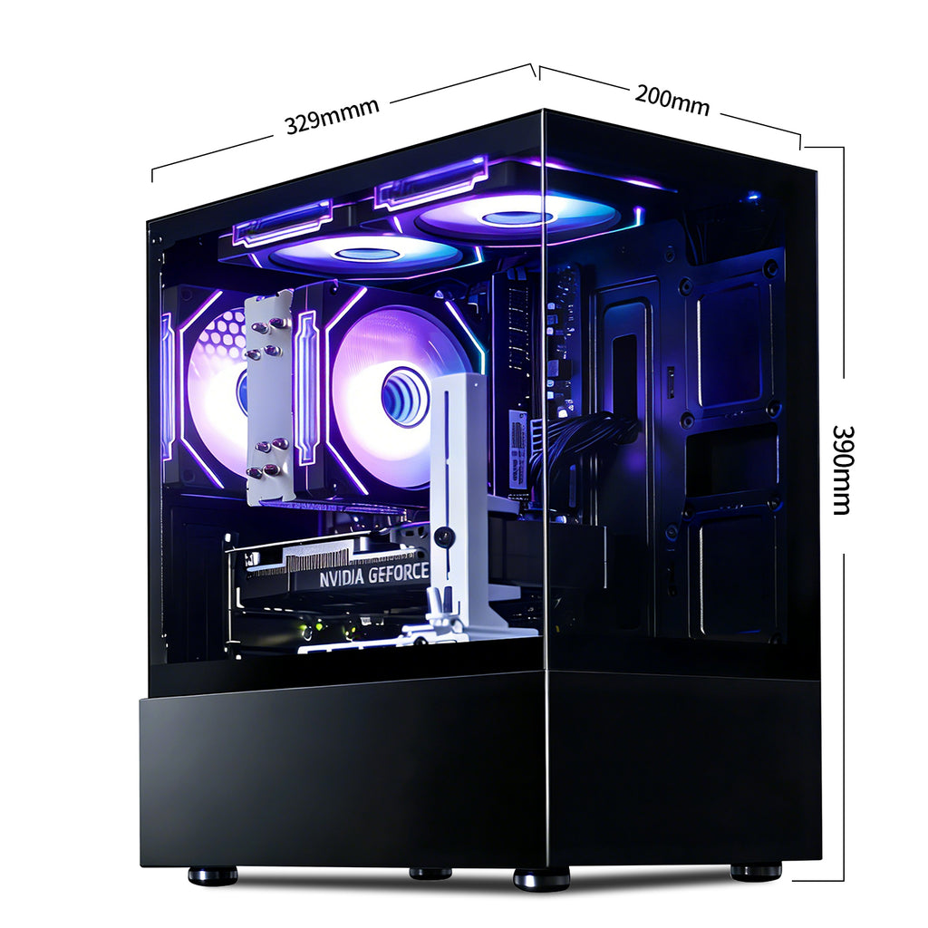 Qehi Gaming PC Desktop Ryzen 7 5700X | 16GB DDR4 RAM | GeForce RTX 3050 6GB | WIFI6 | High-Performance Gaming & Design Computer, Black Tower PC