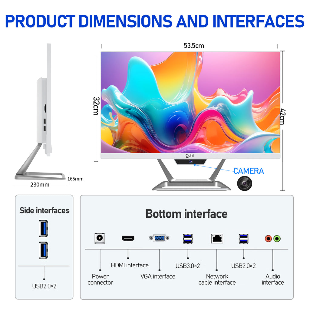Qehi 24 inch All-in-One PC Desktop Computer Core I7, 16G RAM 256G SSD Wi-Fi6, 1080P Gaming All in One Business Display for Home Office with Keyboard & Mouse