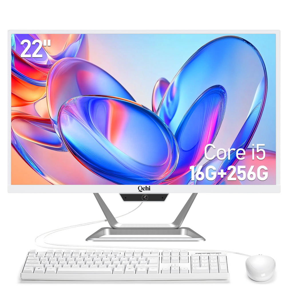 Qehi 22" All-in-One PC AIO Desktop Computer Core I5 Wi-Fi6 Gaming All in One Business (I5-16G-256G)