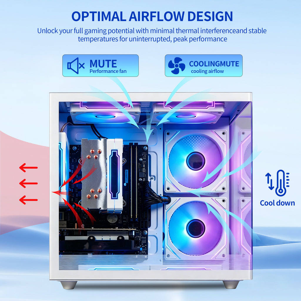 Qehi Gaming PC Desktop, Core i5 16G , RX550 4GB, 16G RAM, NVME/3.0/256G , RGB Lighting, White