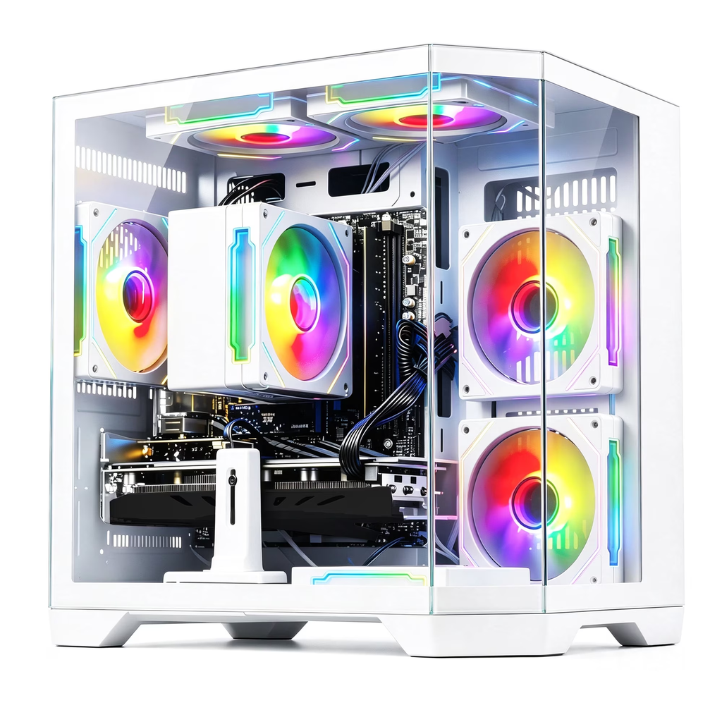 Qehi Gaming PC Desktop, Core I7, RX580 8GB, 16G RAM, 512GB NVME 3.0 SSD , RGB Lighting, WIFI6,400W, White