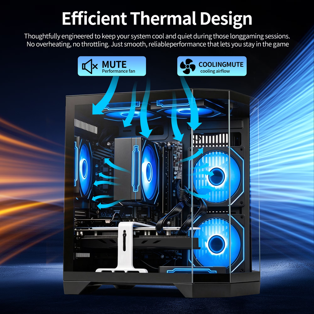 Qehi Gaming Desktop PC, Ryzen 7 , RTX3050 8G，16G RAM，1T SSD ,WIFI6,prebuilt Black pcs