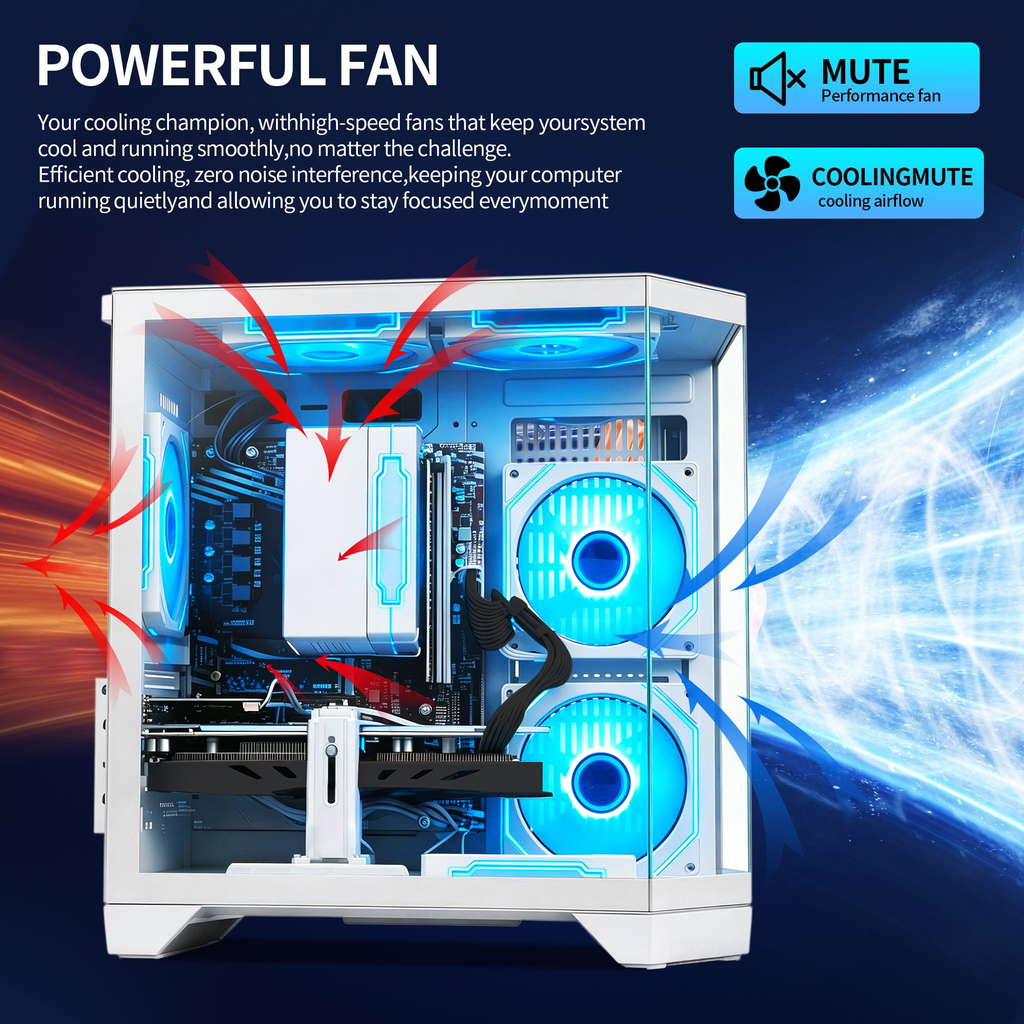 Qehi Gaming PC Desktop, Core I7, RX580 8GB, 16G RAM, 512GB NVME 3.0 SSD , RGB Lighting, WIFI6,400W, White