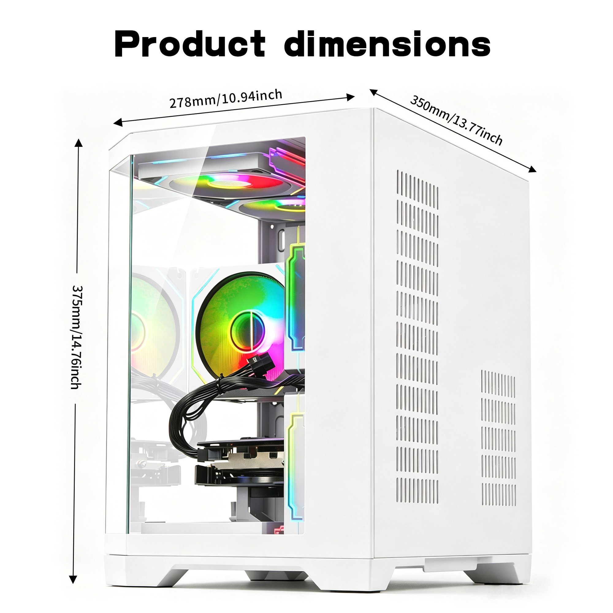 Qehi Gaming PC Desktop, Core I7, RX580 8GB, 16G RAM, 512GB NVME 3.0 SSD , RGB Lighting, WIFI6,400W, White
